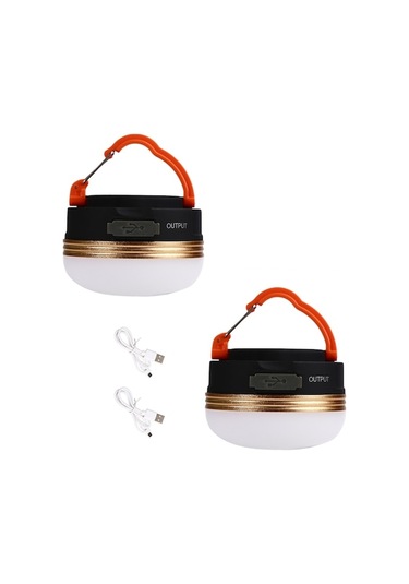 Usb Şarjlı Kamp Aydınlatma, Mıknatıslı Portatif Led Fener, Su Geçirmez, 2'li Paket Turuncu Altın Altın