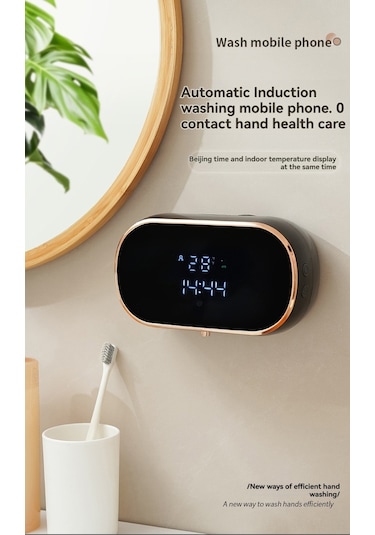 Moveevo Dokunsuz Akıllı Köpük Dağıtıcı - Sayısal Göstergeli, Şarjlı, Duvar Montlu, 3 Modlu El Yıkama Cihazı Siyah