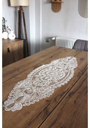 Dantel Kordon Örme Detay Masa Runner Fiskos Örtüsü 100x35 Cm 1007-dantel 001