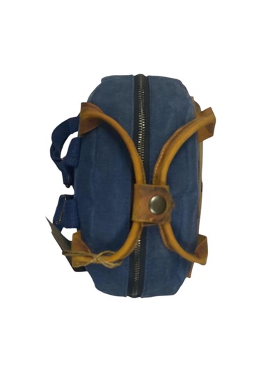 Vintage Deri Kanvas Su Geçirmez Disayn Unisex Gezi Okul Kamp Seyahat Sırt Çantası 28x39cm Lacivert
