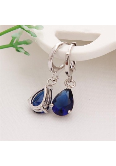 Mavi Kadın Gözyaşı Şekli 925 Ayar Gümüş Ametist Dangle Küpe