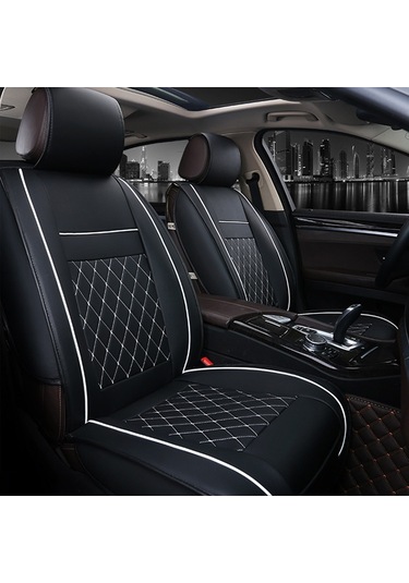 Araba Derisi Tam Kapsamlı Koltuk Minderi Kılıfı, Standart Versiyon, Sadece Bir Koltuk Siyah Beyaz