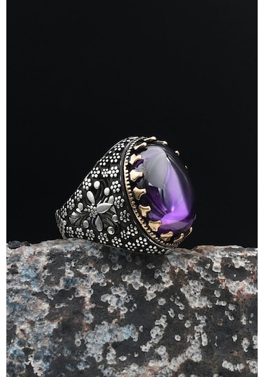 Ametist Taşlı 925 Ayar Gümüş Erkek Yüzüğü 901490 Gümüş