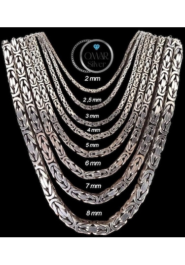 Omar Silver Zincir 925 Ayar 2 Mm Gümüş Erkek Kare Kral Kolye