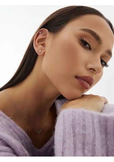 Miestilo 925 Ayar Gümüş Ve Zirkon Taşlarla Kulak Kıkırdağı Piercing 126965384 Beyaz