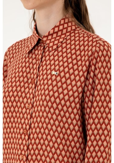 U.s. Polo Assn. Kadın Somon Gömlek Desenli 50317243-vr047 Somon