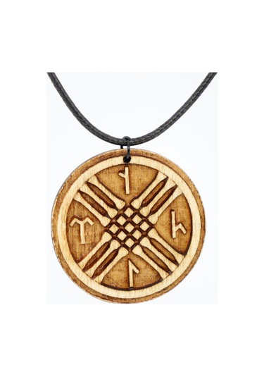 Tengri Tamga Türk Ahşap Tahta Kolye Ucu Sembol Deri İp Rölyef Kabartmalı El Yapımı 3.5cm Unisex Kahverengi