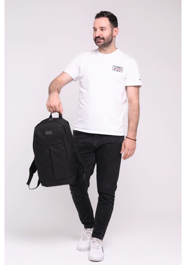 İcone Bag Icone Gölge Baskılı Laptop Gözlü Sırt Çantası Siyah