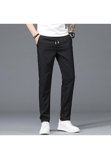 Yaz Erkek Günlük Pantolon Ince Kesit Gevşek Kore Trend Düz Yaz Polyester Buz Ipek Spor Pantolon Erkek Siyah Yaz Erkek Günlük Pantolon Ince Kesit Gevşek Kore Trend Düz Yaz Polyester Buz Ipek Spor Pantolon Erkek Siyah