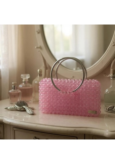 Plentiful İnci Boncuk Çanta, Abiye , Gece , Düğün, Gelin,nişan Çantası Pembe