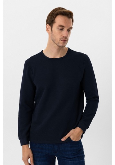 Lacivert Slim Fit Armürlü Bisiklet Yaka Triko Kazak-36350 Lacivert