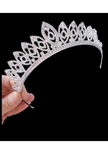 Badem Model Beyaz Kristal Taşlı Gelin Tacı