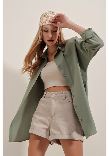 Bigdart 3900 Oversize Uzun Basic Gömlek - Haki 001