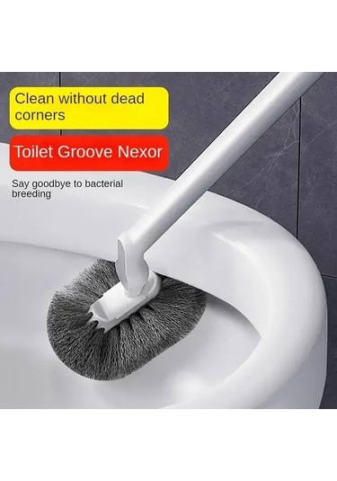 Cordial Ergonomik C Tipi Uzun Saplı Klozet Fırçası - Gri, Yeniden Kullanılabilir