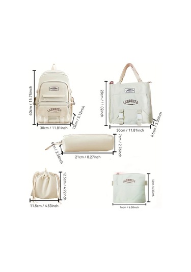 Honeybeeshop Mavi Kolye Ucu 5li Duz Renk Canvas Okul Cantasi Seti Buyuk Kapasiteli Sirt Cantasi