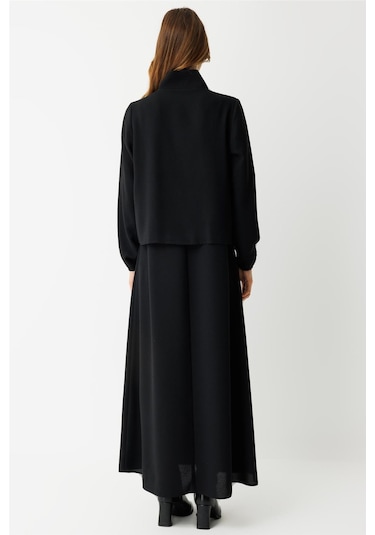Büzgü Detaylı Elbiseli Takım Siyah Siyah