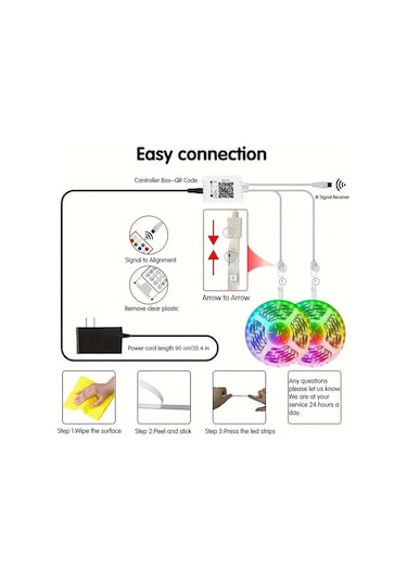 Suofeng 24v Rgb Led Şerit Işık - 30 Metre Bluetooth Müzik Kontrollü, 44 Tuşlu Kumanda Su Geçirmez Değil