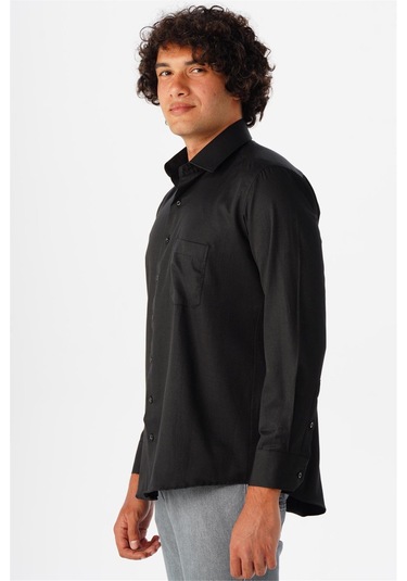 SÜVARİ Siyah Regular Armürlü Klasik Yaka Gömlek Siyah