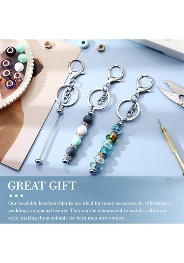 Gatherco 24 Adet Boncuklu Anahtarlık Çubuğu, Boncuklu Kendin Yap Boş Anahtarlık, Metal Boncuklu Anahtarlık, Boncuklu Anahtarlık El Sanatları, Gümüş