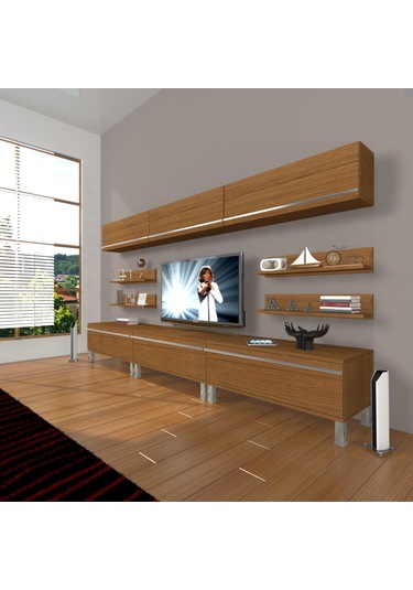Decoraktiv Eko 8y Mdf Krom Ayaklı Tv Ünitesi Tv Sehpası Ceviz