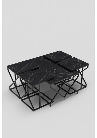 Orta Sehpa Ve Zigon Sehpa V Lüx 5'li Set Bendir Siyah