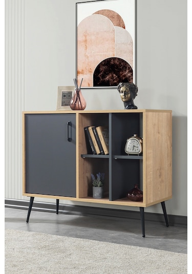 4109 Şile Metal Ayaklı,kulplu 100 Cm Konsol - Tv Ünitesi - Yemek Odası - Kahve Köşesi Antrasit Antrasit - Safir