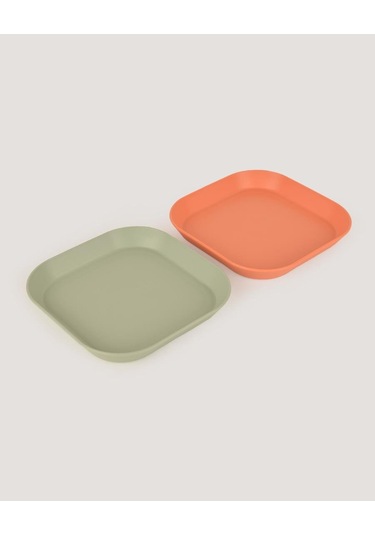Kare Bebek Mama Tabağı 2'li Sage Green - Peach