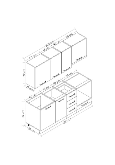 Minar 205 Cm Mutfak Dolabı Beyaz Antrasit 205-a5