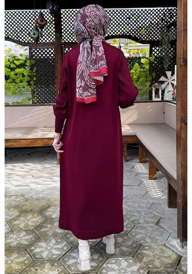 Yağmur Triko Elbise Bordo Normal
