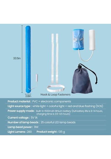 Hfambition Rgb Led Halka Işığı, Çift Katlı, 8-14 Saat Süre, 280 Lumen, Usb Şarjlı, Kamp/tente Uygun, Taşınabilir, Hava İle Doldurulabilir Çok Renkli