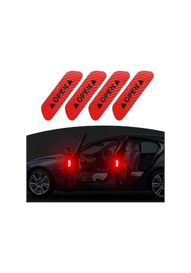 Araba Kapı Açık Uyarı Reflektörü Etiket Sticker 4'lü 9.5x2.5cm Kırmızı 4 Adet