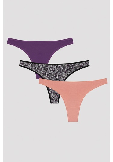Leo Floral 3lü Thong Külot Çok Renkli