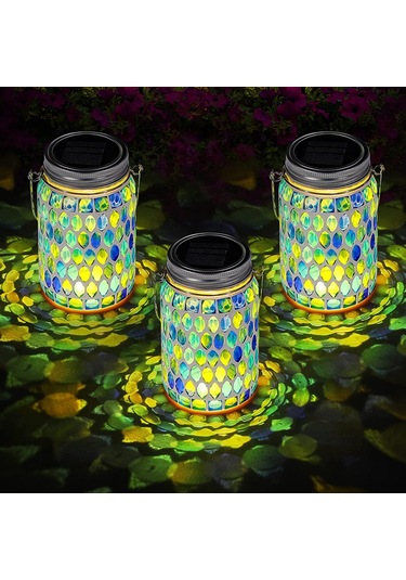 Dianziye Güneş Enerjili Mavı Mozaik Feneri - Dış Mekan İçin Su Geçirmez Asağıllı Peyzaj Işığı, Otomatik Açık-kapalı Bahçe Bahçe Stüdyosu Işıldacı Mavi