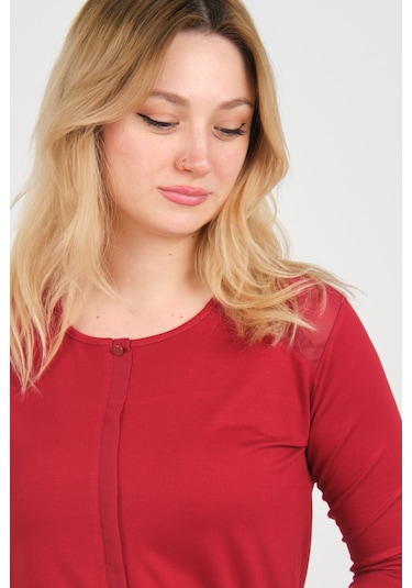 Sistas Kadın Omuz Ve Kolları Tül Detaylı Beli Lastikli Truvakar Kol Bluz 23321 Bordo Bordo