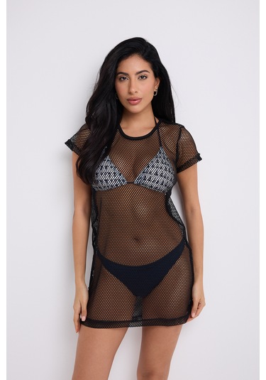 By Papi Kısa Kollu File Elbise Siyah