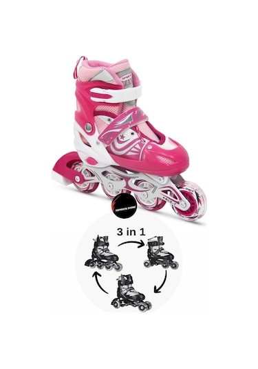 Işıklı Çocuk Pateni Silikon Ayarlanabilir Teker Metal Gövde Numaralı Pembe