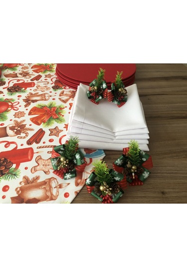 Yılbaşı Sofra Sunum Seti Mum Figürlü Yılbaşı Desenli Kırmızı