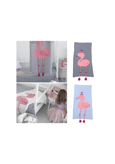 Sones Flamingo Örgü Battaniye Karikatür Uyku Tulumu Ölçü: 60x120cm Mavi