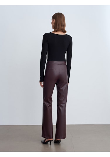 Dilvin 72237 Suni Deri Çan Paça Pantolon-bordo Bordo
