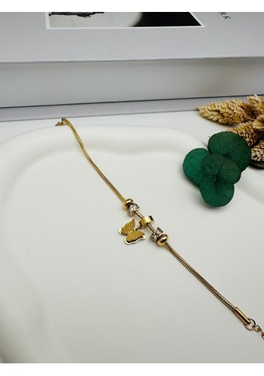 Kelebek Detaylı Çelik Bileklik Gold Blk 295 Çok Renkli