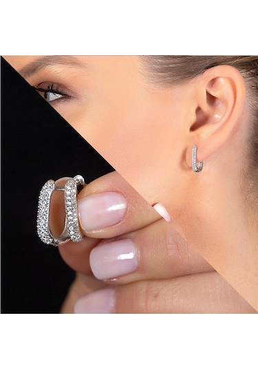 Gümüşhediyeal Starlight Diamond Mikro Zirkon Taşlı "U" Tasarım 925 Ayar Gümüş K