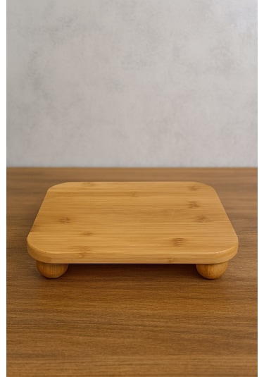 Qerhome Bambu Top Ayaklı Kare Sunumluk 25 Cm Alg Beyaz