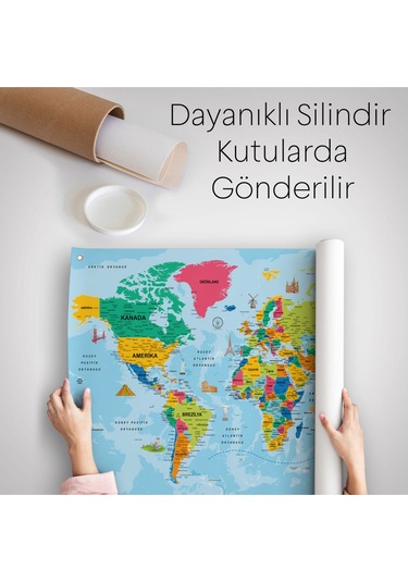 Dünya Haritası Eğitici Ülke Bayraklı Türkçe Harita Çocuk Odası Genç Odası Duvar Örtüsü-halısı 3865