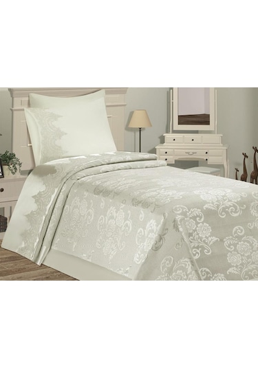 Çeyiz Diyarı Violet Tek Kişilik Pike Takımı Krem Krem