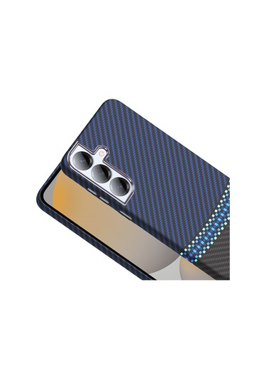 Galaxy S25 Uyumlu Kılıf M-safe Şarj Özellikli Karbon Fiber Görünümlü Zyl Gros Kapak - Gri-si Gri-siyah
