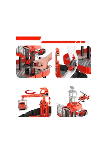 Sırt Çantalı Oyuncak İtfaiye Garaj Oyun Seti Taşınabilir Pist