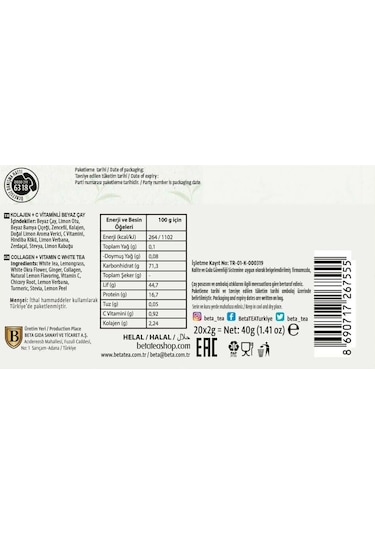 Beta Whitea Collection Kolajenli Ve Vitamin Karışımlı Beyaz Çay 20 Adet