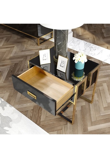 Barbara Gold Metal Siyah Yan Sehpa