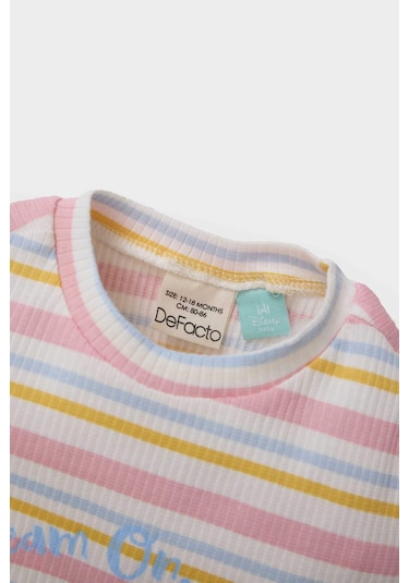 DeFacto Kız Bebek Disney Mickey & Minnie Pijama Takımı Fitilli Kaşkorse Kısa Kollu Üst Beli Lastikli Uzun Alt E0767A525SMER98 Ekru