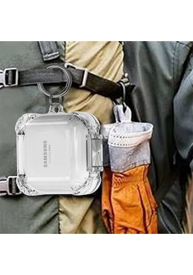 Samsung Galaxy Buds Core Uyumlu Transparan Tank Kılıf +kanca 1.kalite Mavi